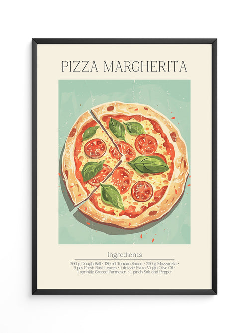 Pizza Margherita Illustration Vintage