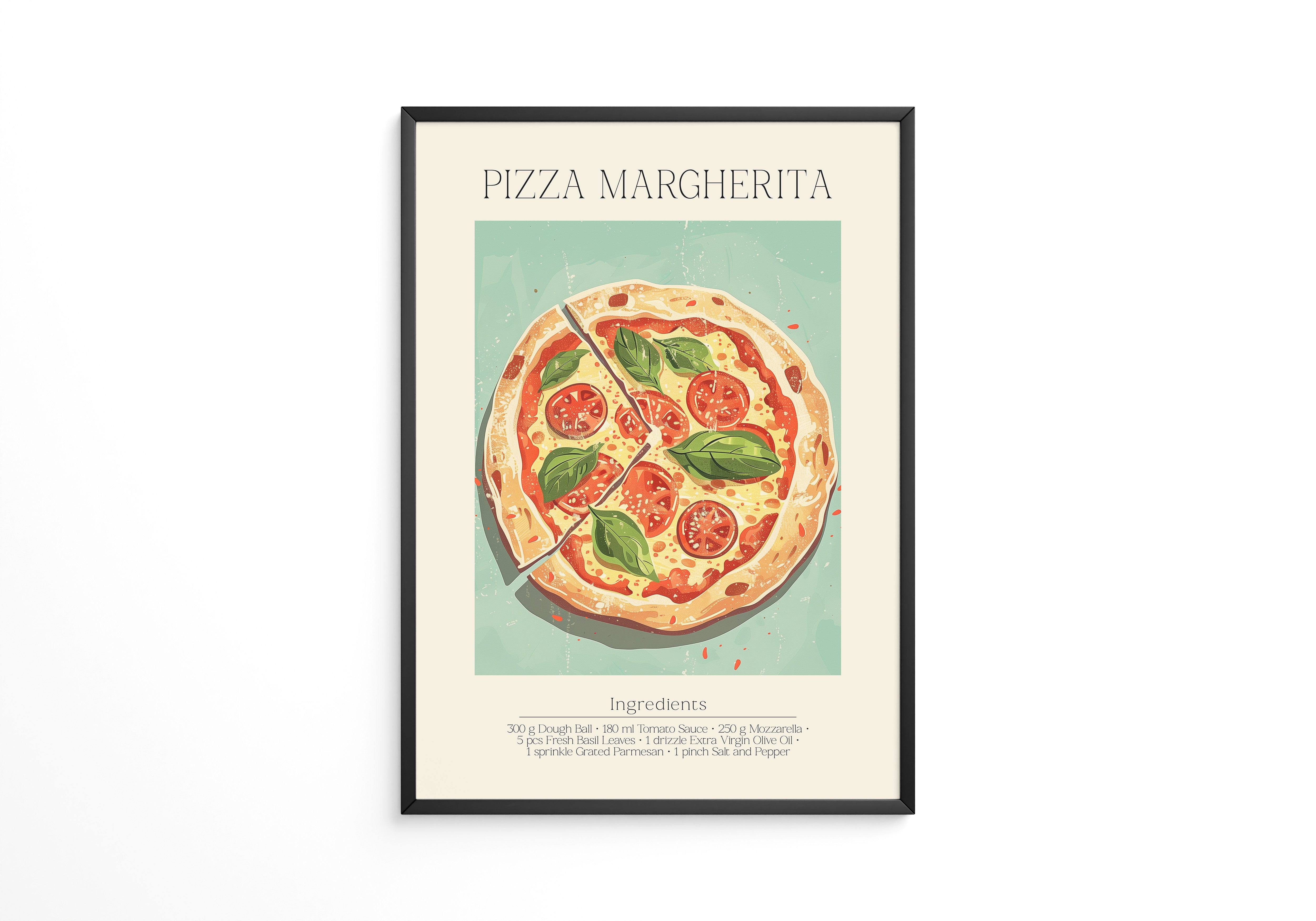 Pizza Margherita Illustration Vintage