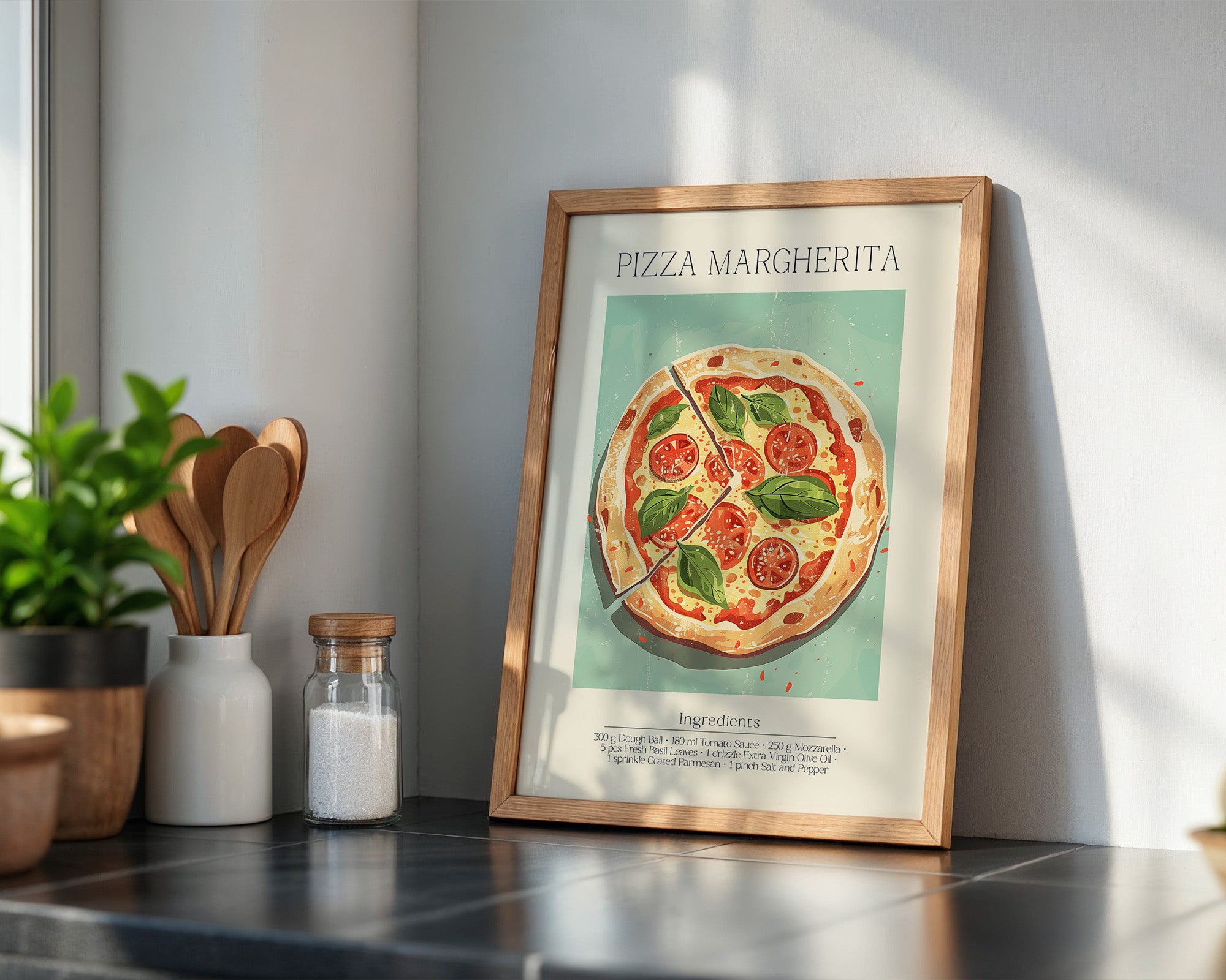 Pizza Margherita Illustration Vintage