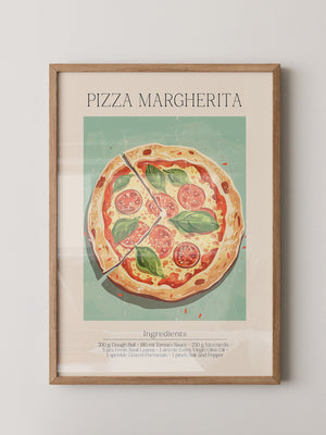 Pizza Margherita Illustration Vintage