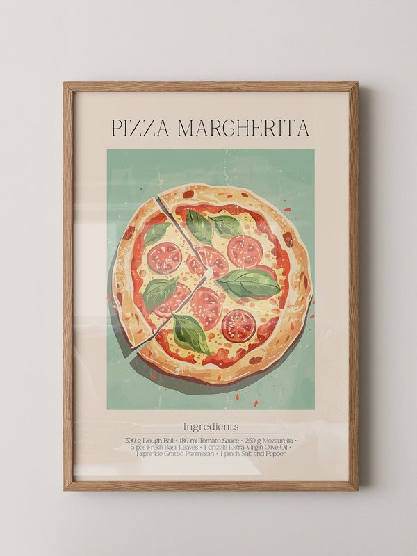 Pizza Margherita Illustration Vintage