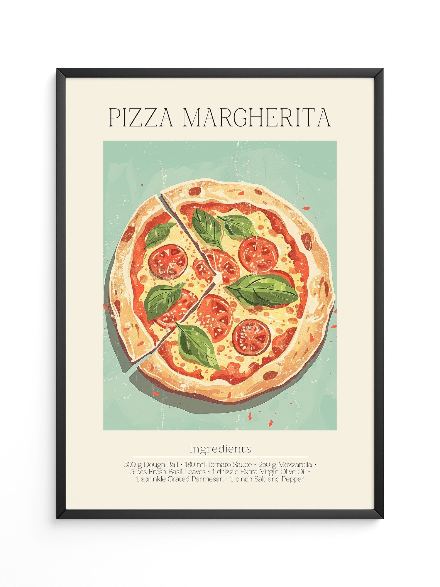Pizza Margherita Illustration Vintage