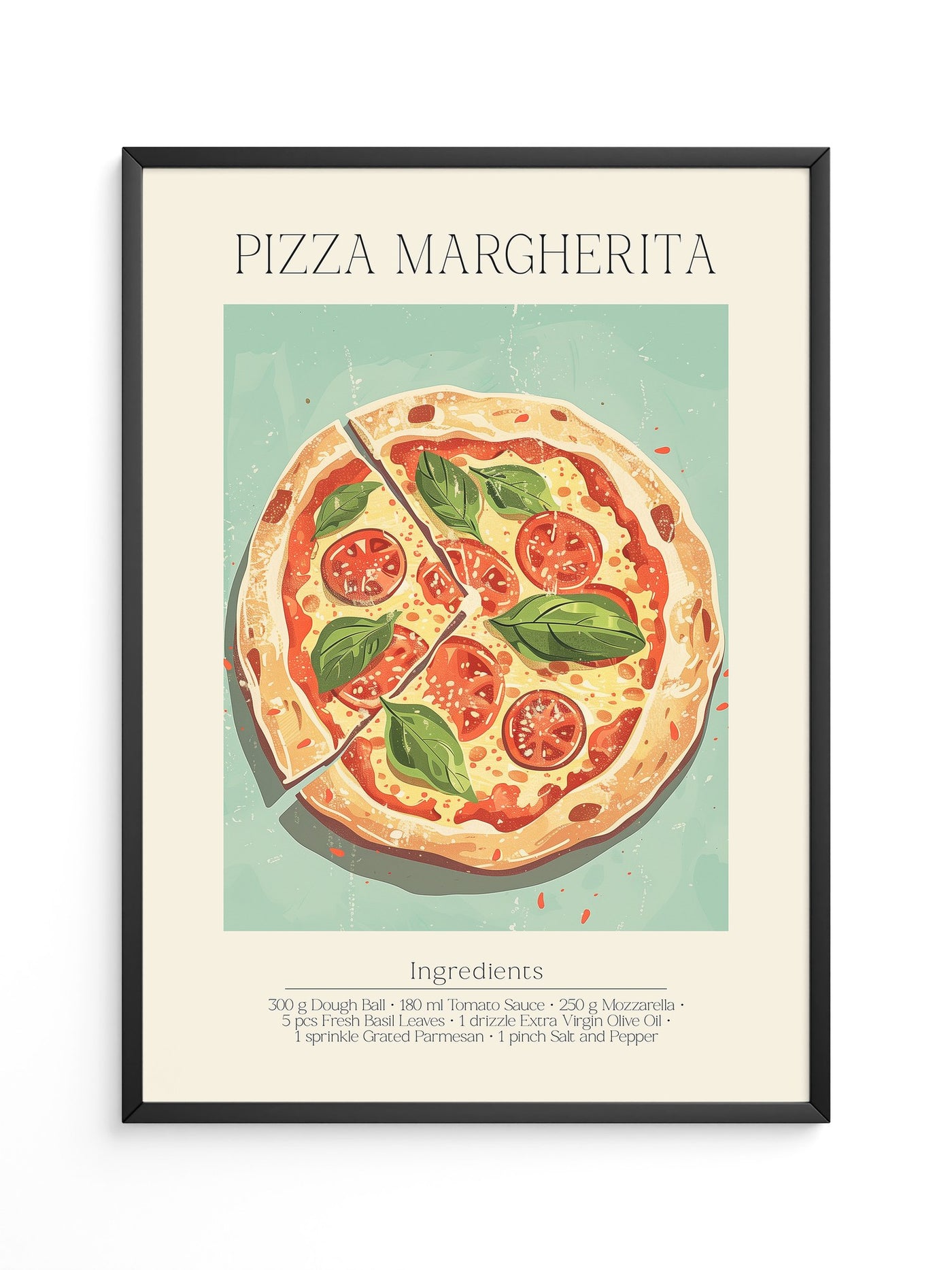 Pizza Margherita Illustration Vintage