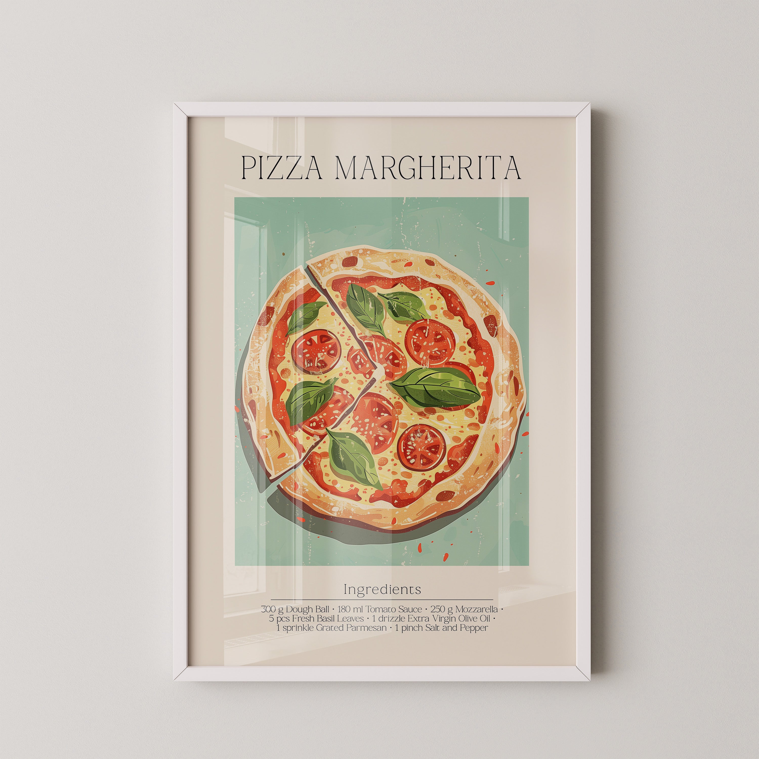 Pizza Margherita Illustration Vintage