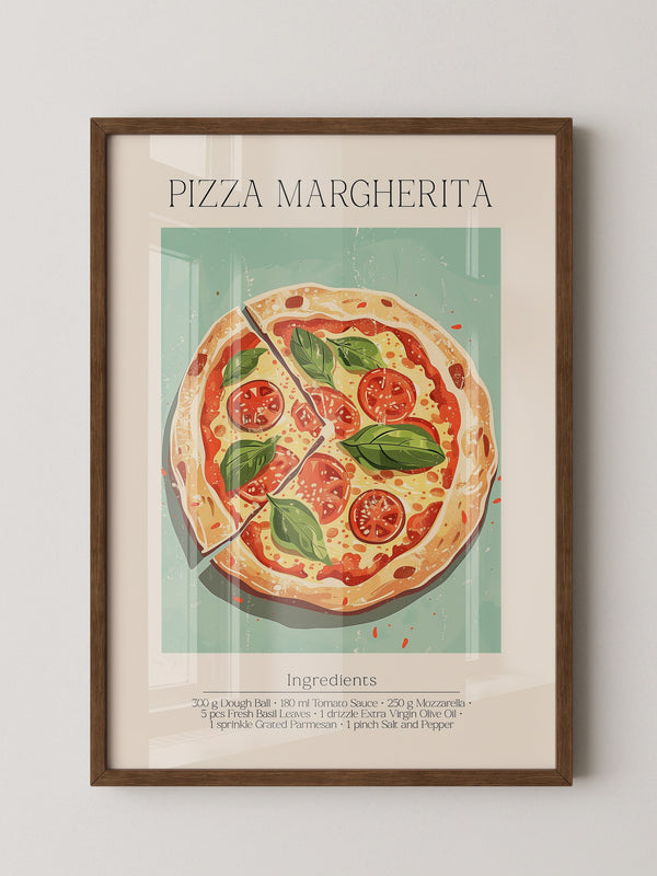 Pizza Margherita Illustration Vintage