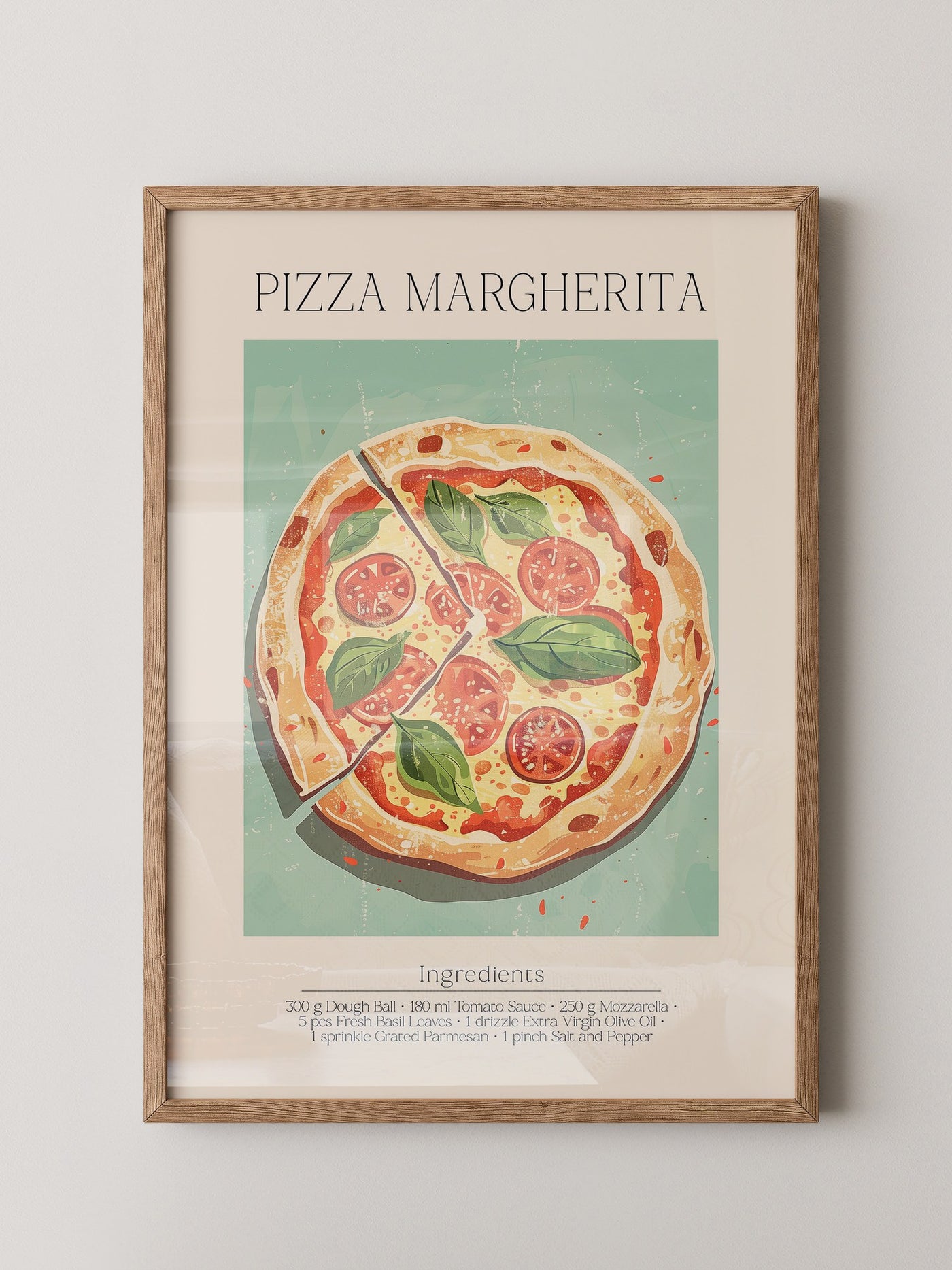 Pizza Margherita Illustration Vintage