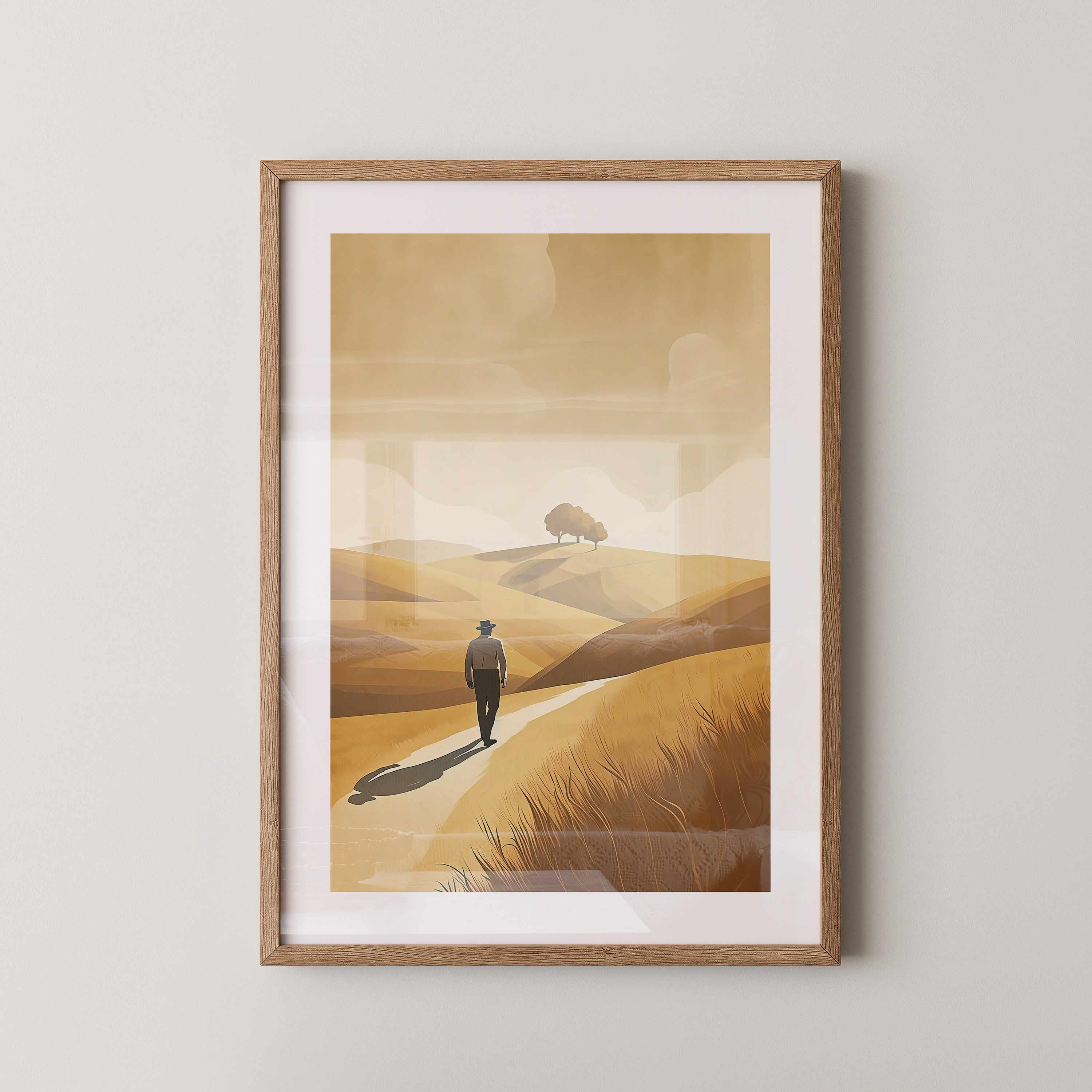 Mann Landschaft Weg Goldtöne