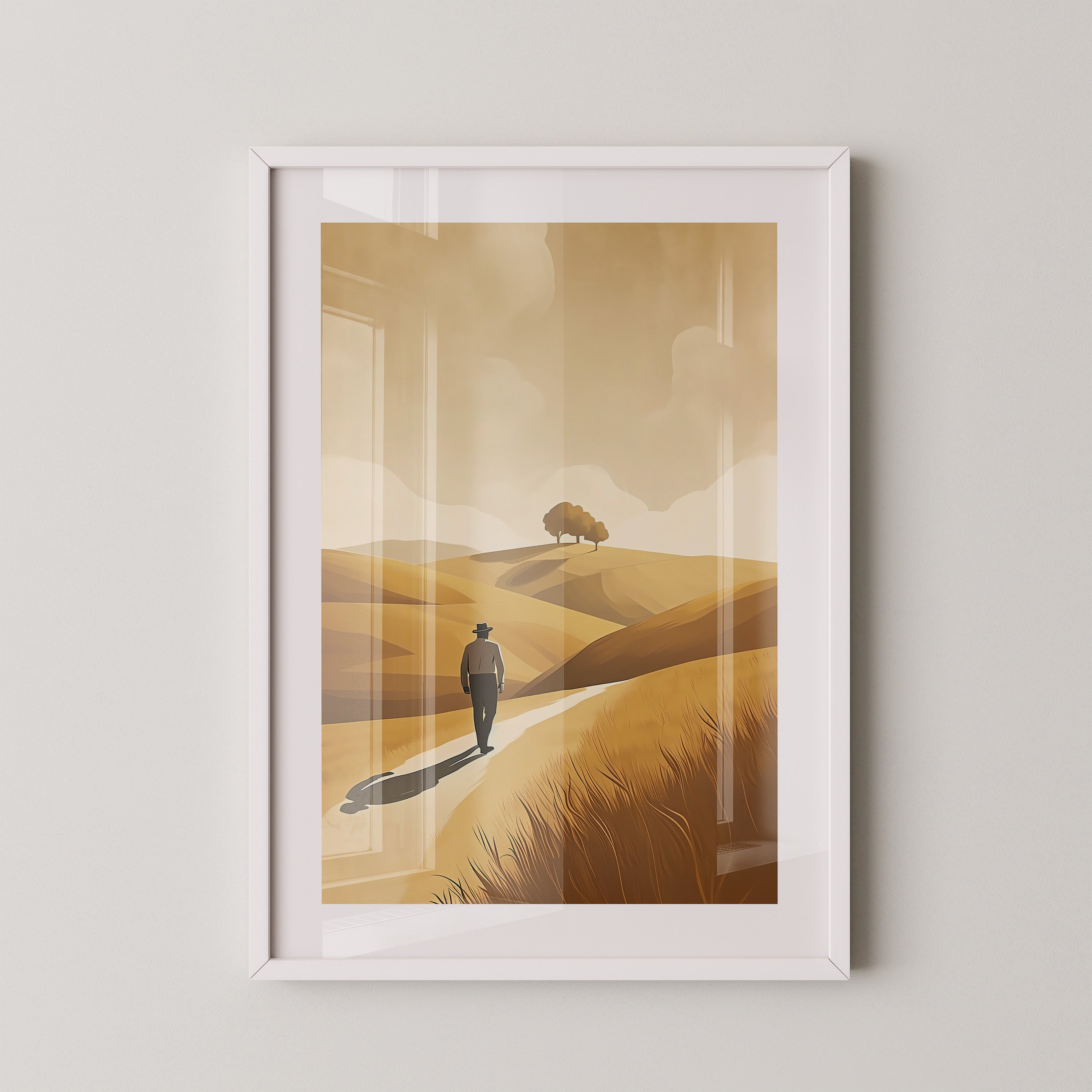 Mann Landschaft Weg Goldtöne