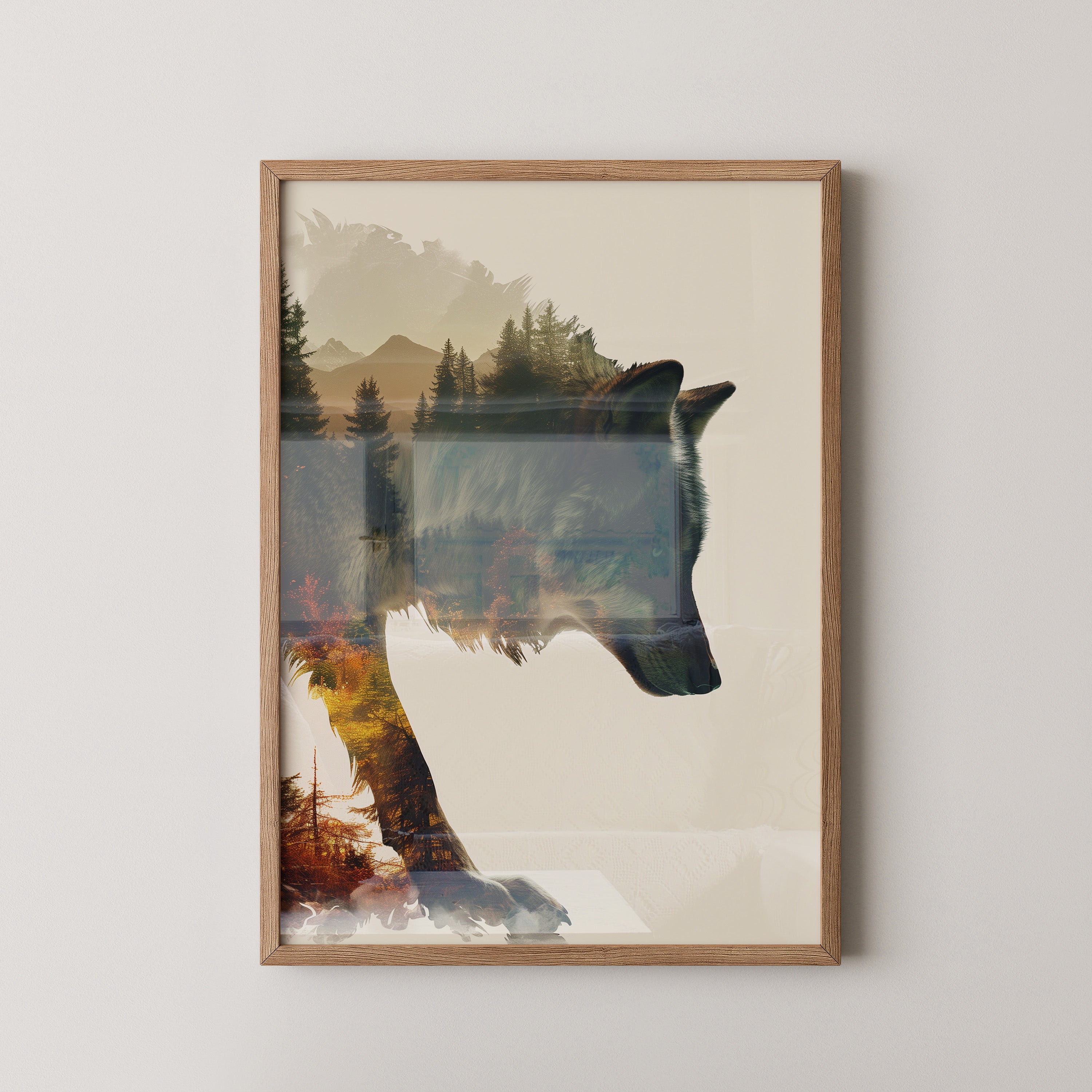 Wolf Landschaft Doppelbelichtung