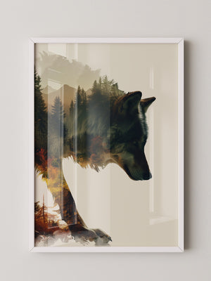 Wolf Landschaft Doppelbelichtung