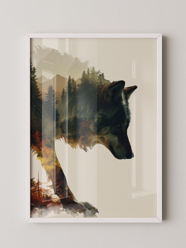 Wolf Landschaft Doppelbelichtung