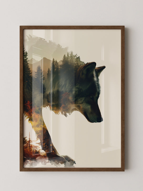 Wolf Landschaft Doppelbelichtung