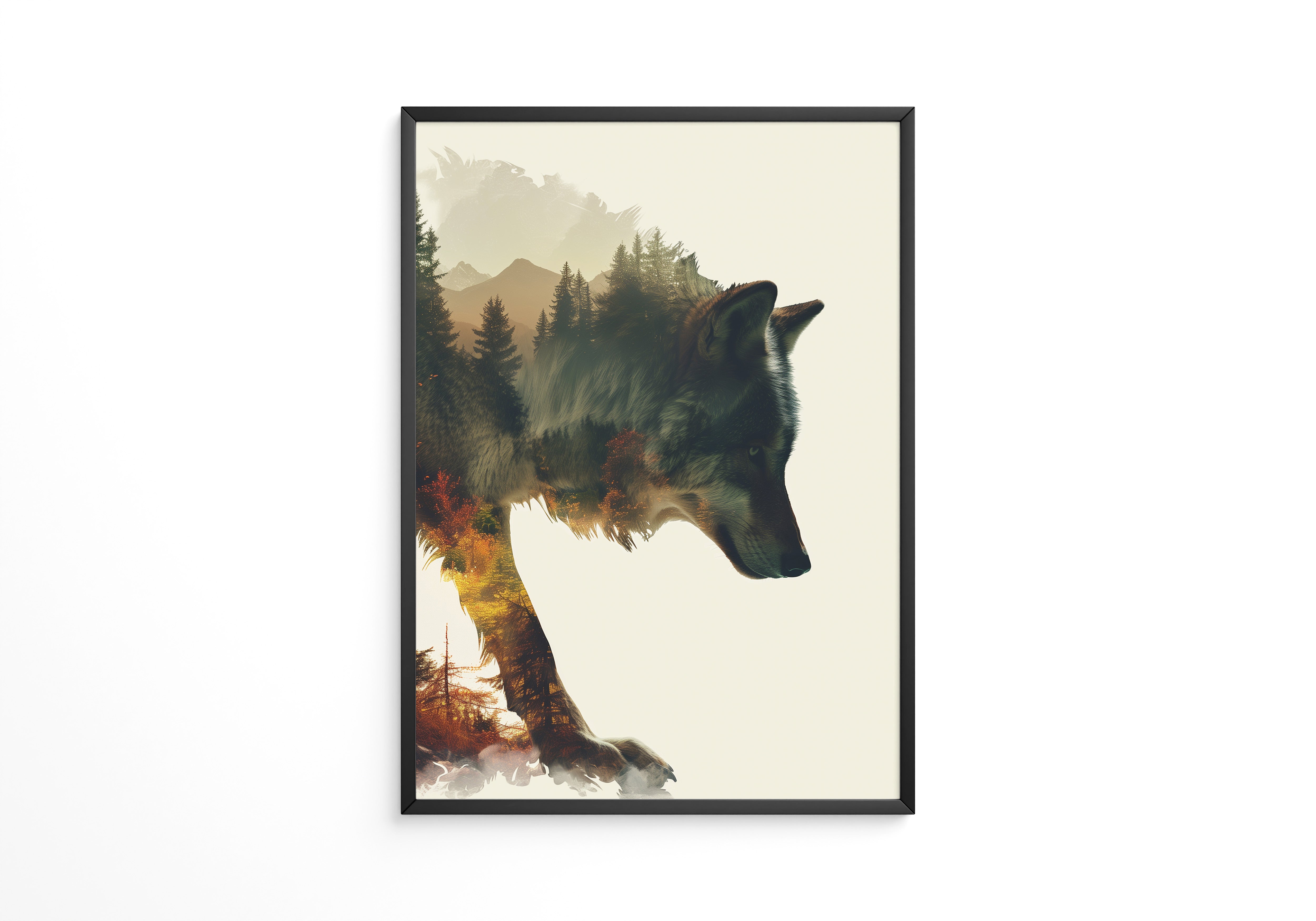 Wolf Landschaft Doppelbelichtung