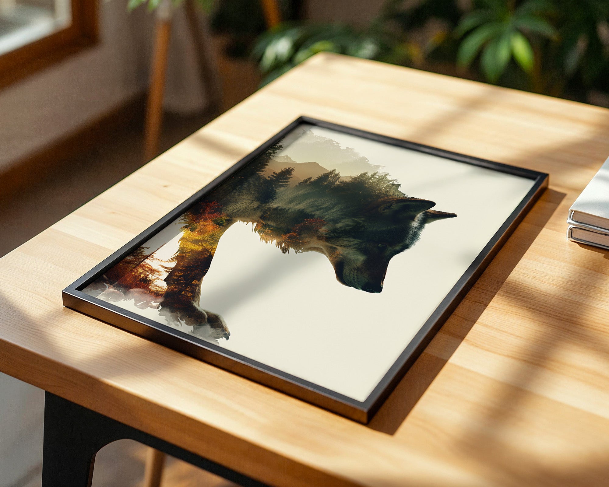 Wolf Landschaft Doppelbelichtung