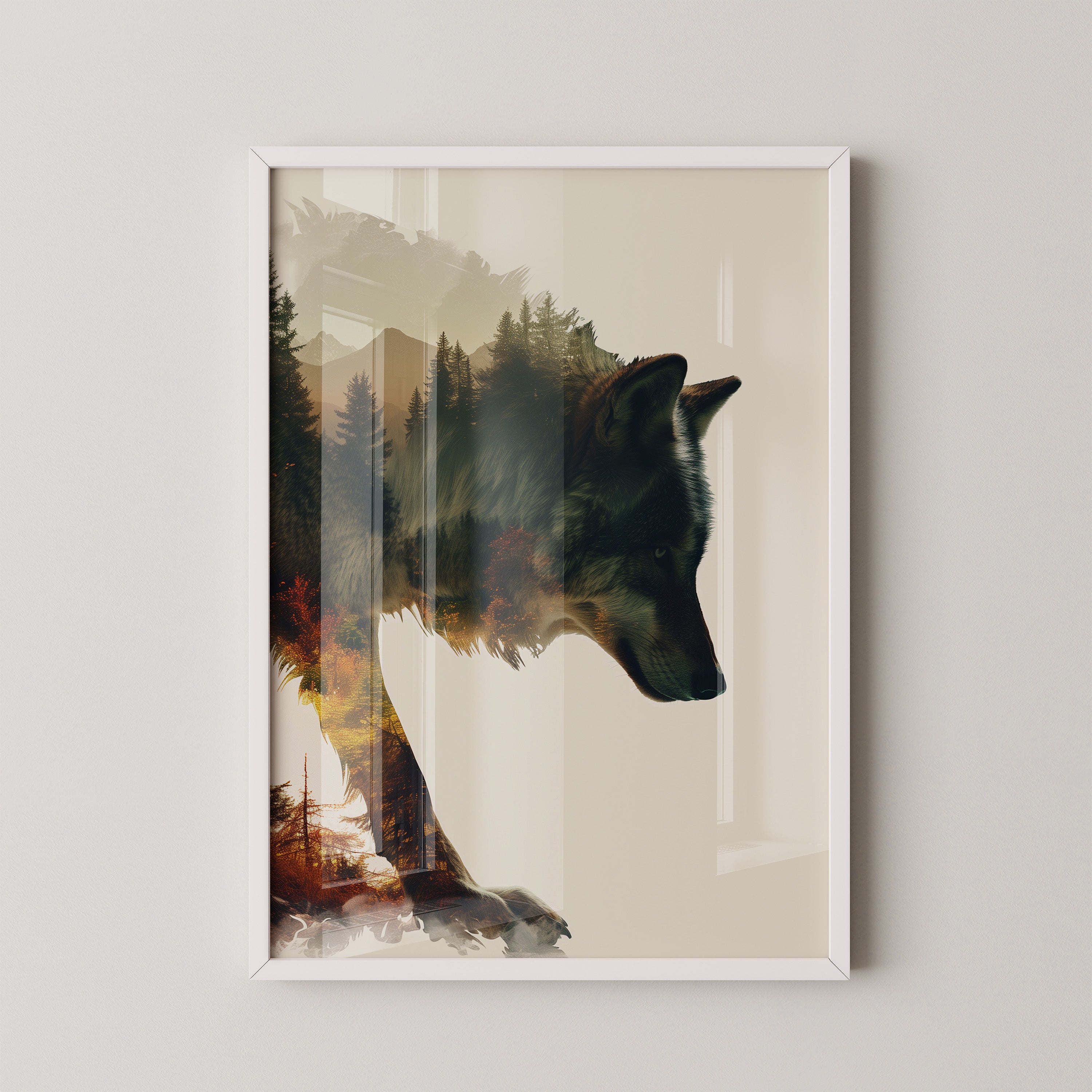 Wolf Landschaft Doppelbelichtung