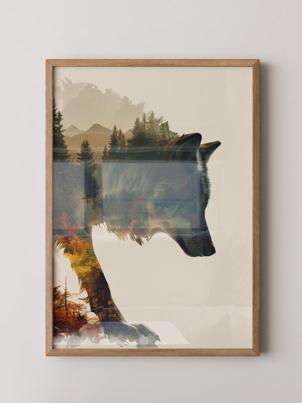 Wolf Landschaft Doppelbelichtung