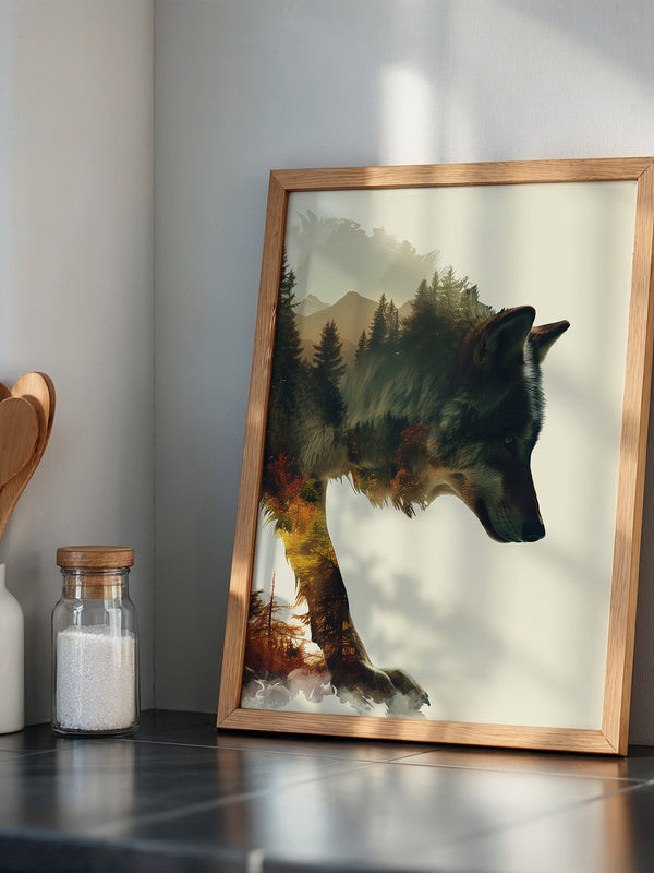 Wolf Landschaft Doppelbelichtung