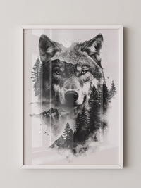 Wolf Natur Schwarz-Weiß Collage