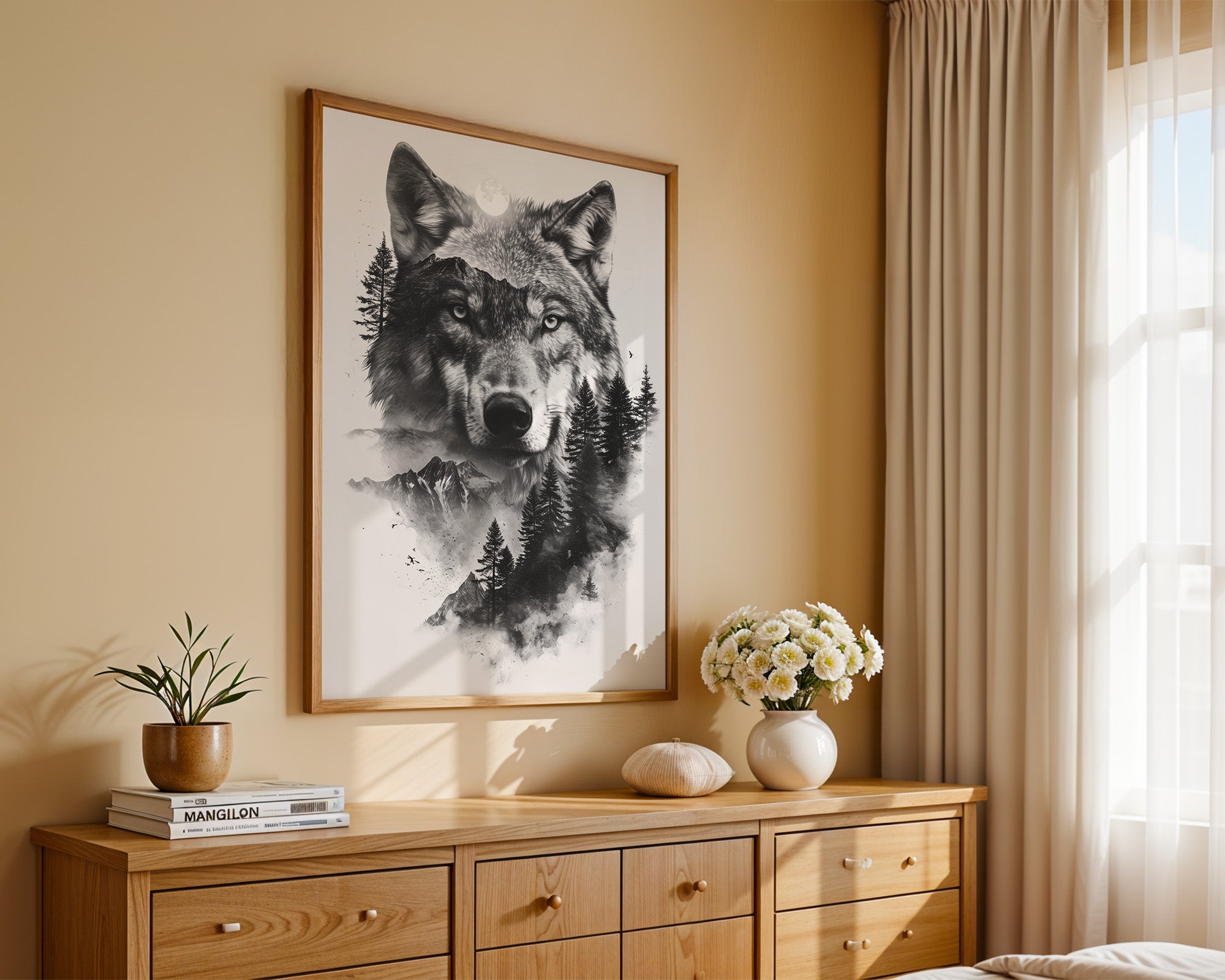 Wolf Natur Schwarz-Weiß Collage