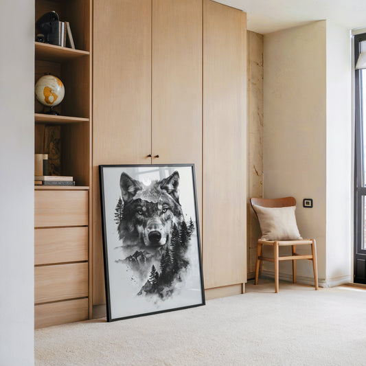 Wolf Natur Schwarz-Weiß Collage