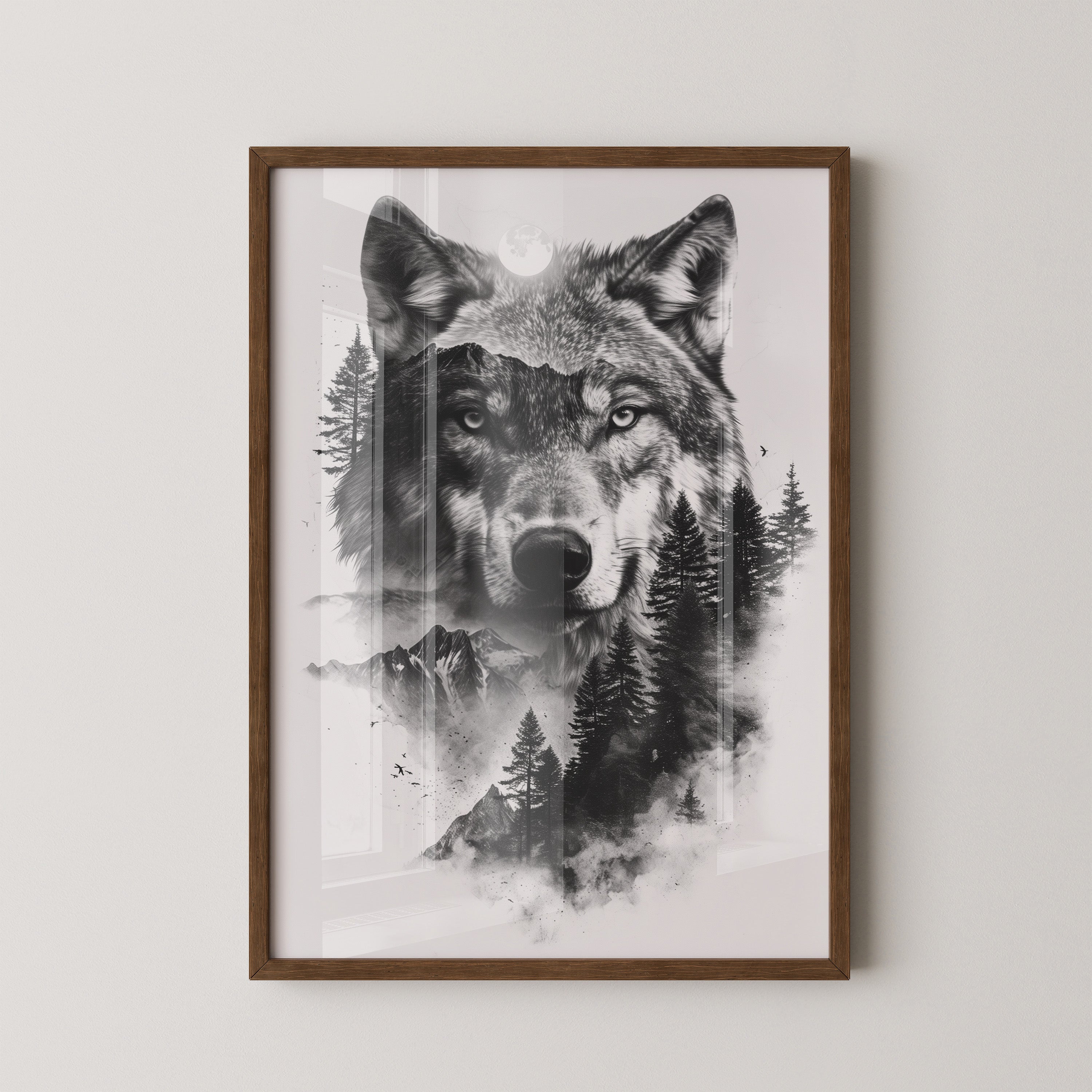 Wolf Natur Schwarz-Weiß Collage