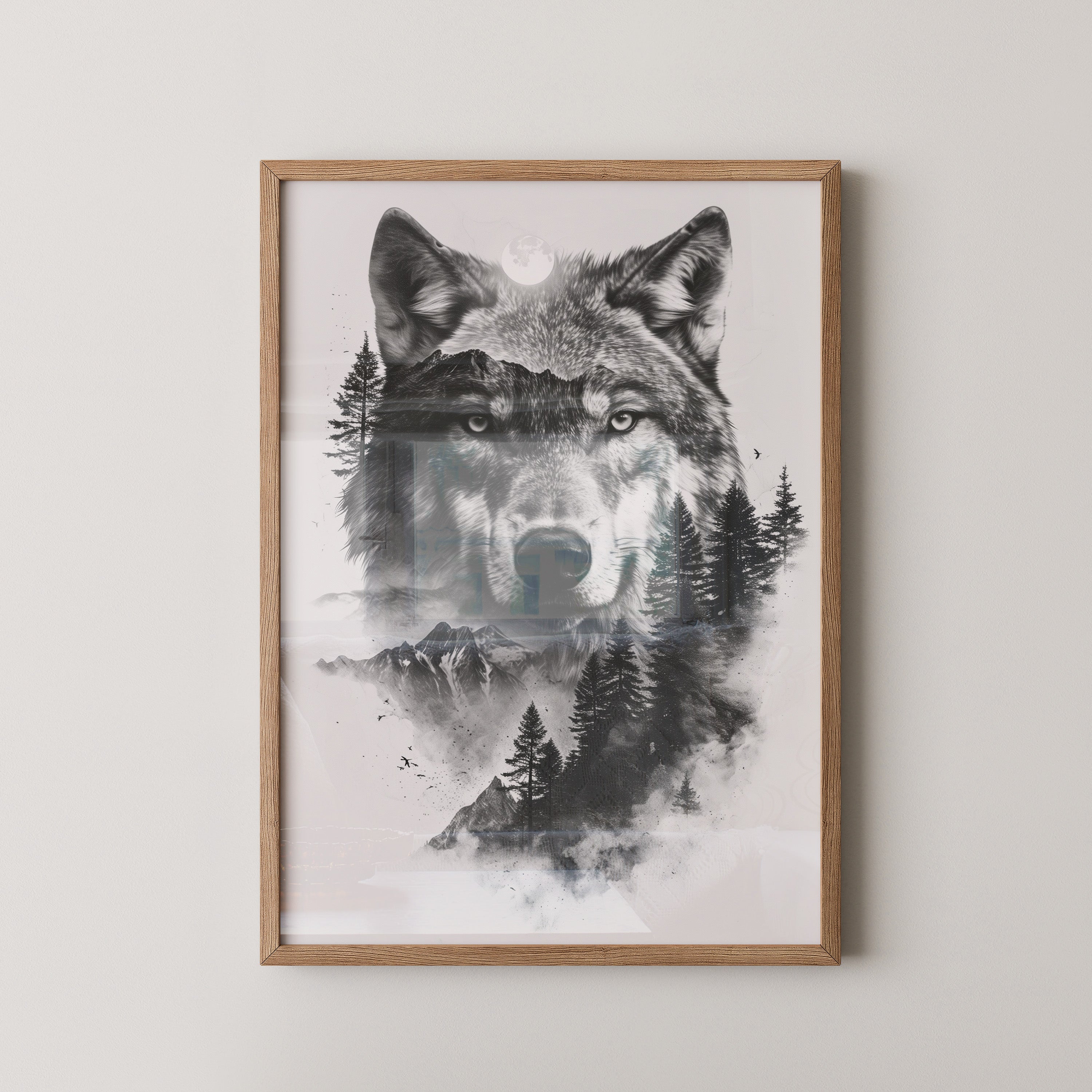 Wolf Natur Schwarz-Weiß Collage