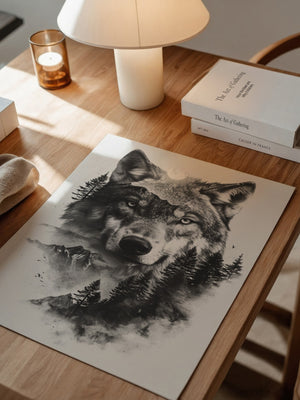 Wolf Natur Schwarz-Weiß Collage