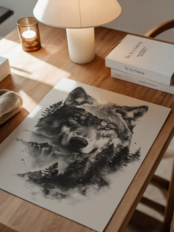 Wolf Natur Schwarz-Weiß Collage