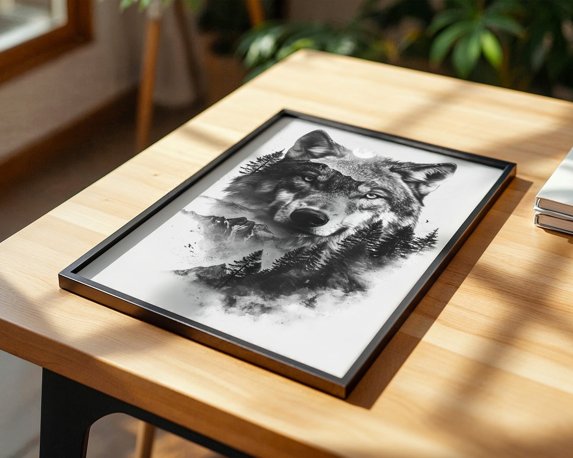 Wolf Natur Schwarz-Weiß Collage