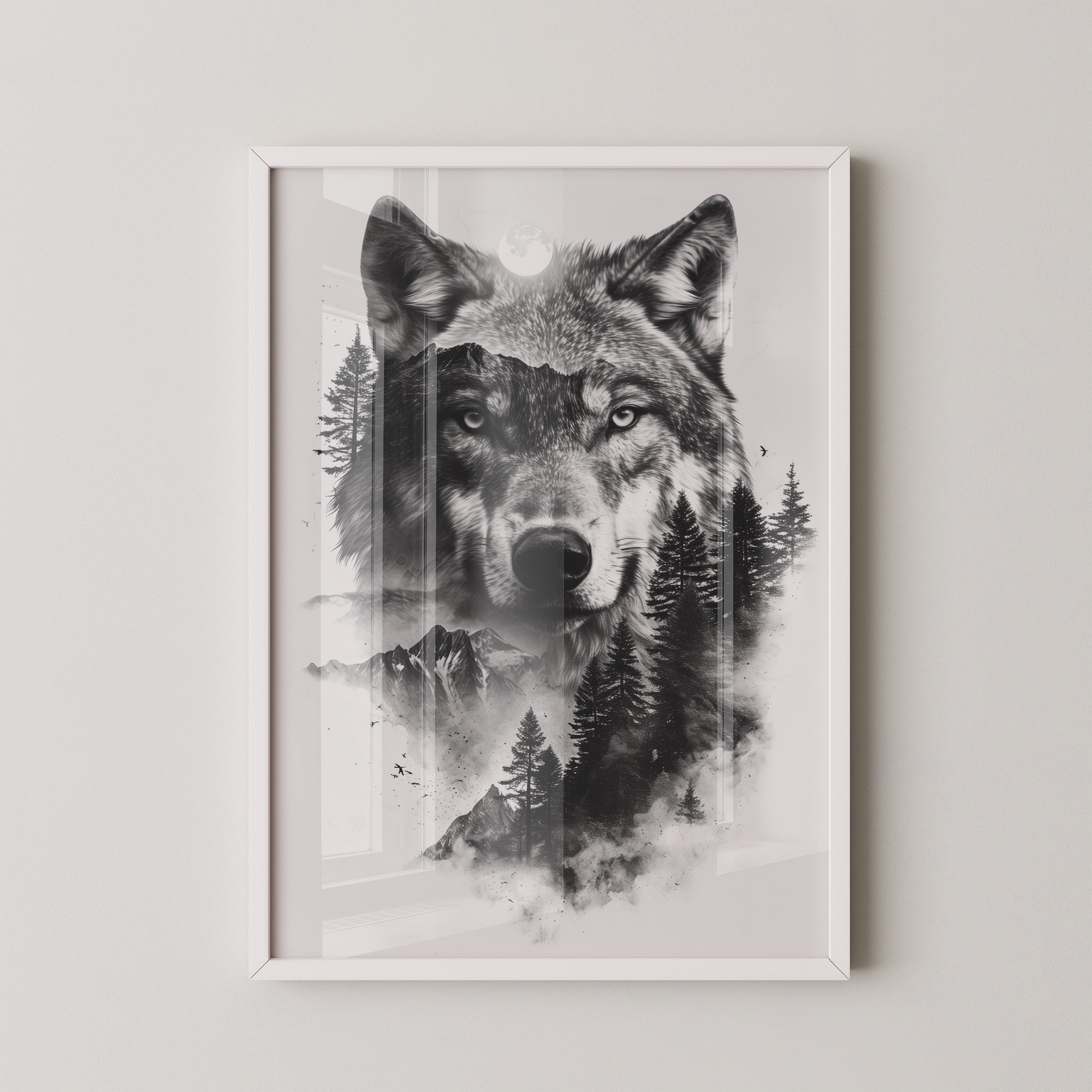 Wolf Natur Schwarz-Weiß Collage