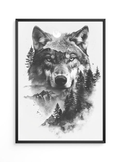 Wolf Natur Schwarz-Weiß Collage
