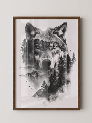 Wolf Natur Schwarz-Weiß Collage