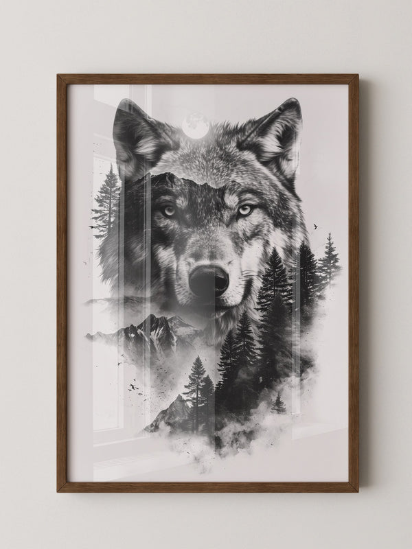 Wolf Natur Schwarz-Weiß Collage
