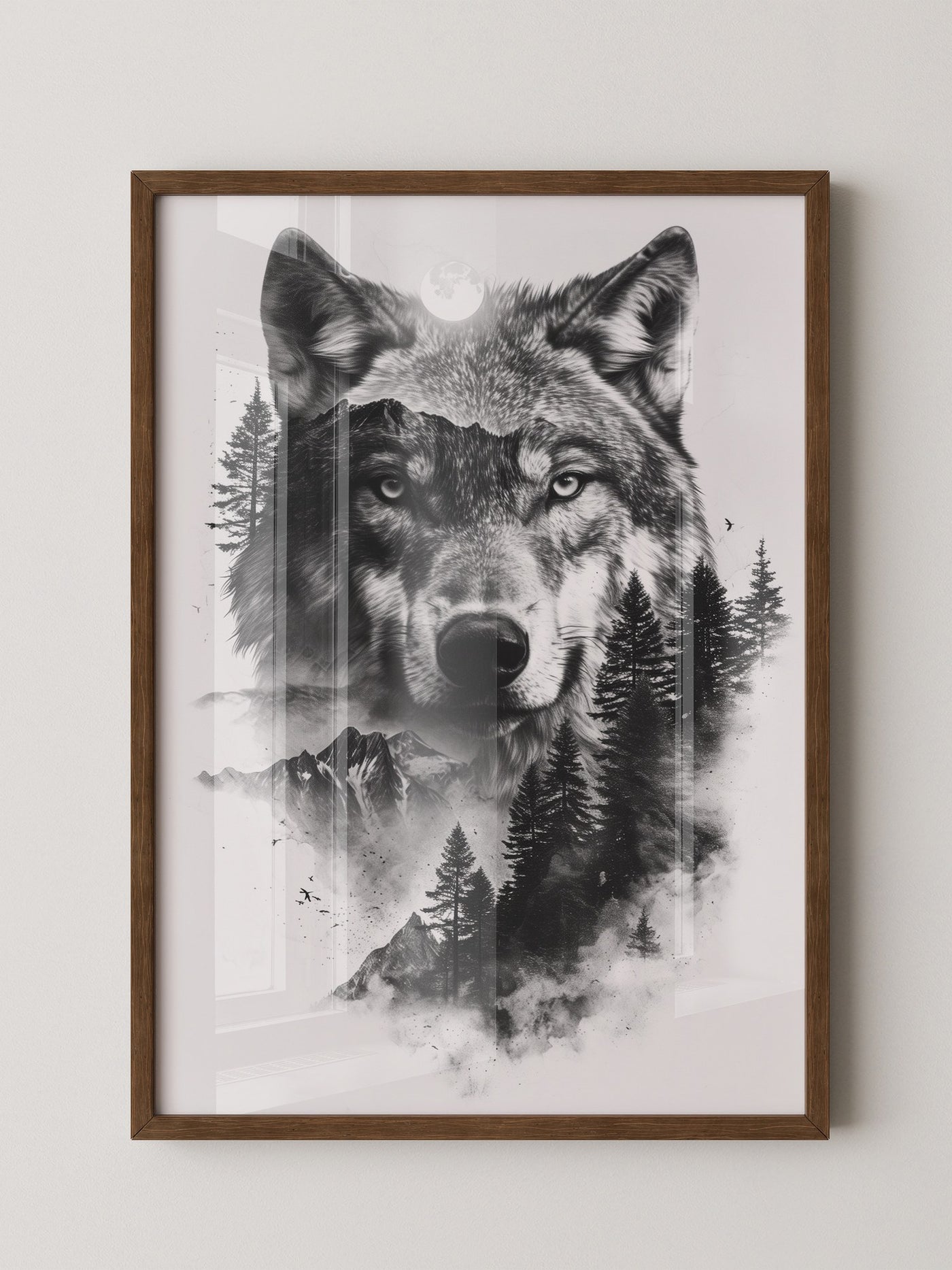 Wolf Natur Schwarz-Weiß Collage