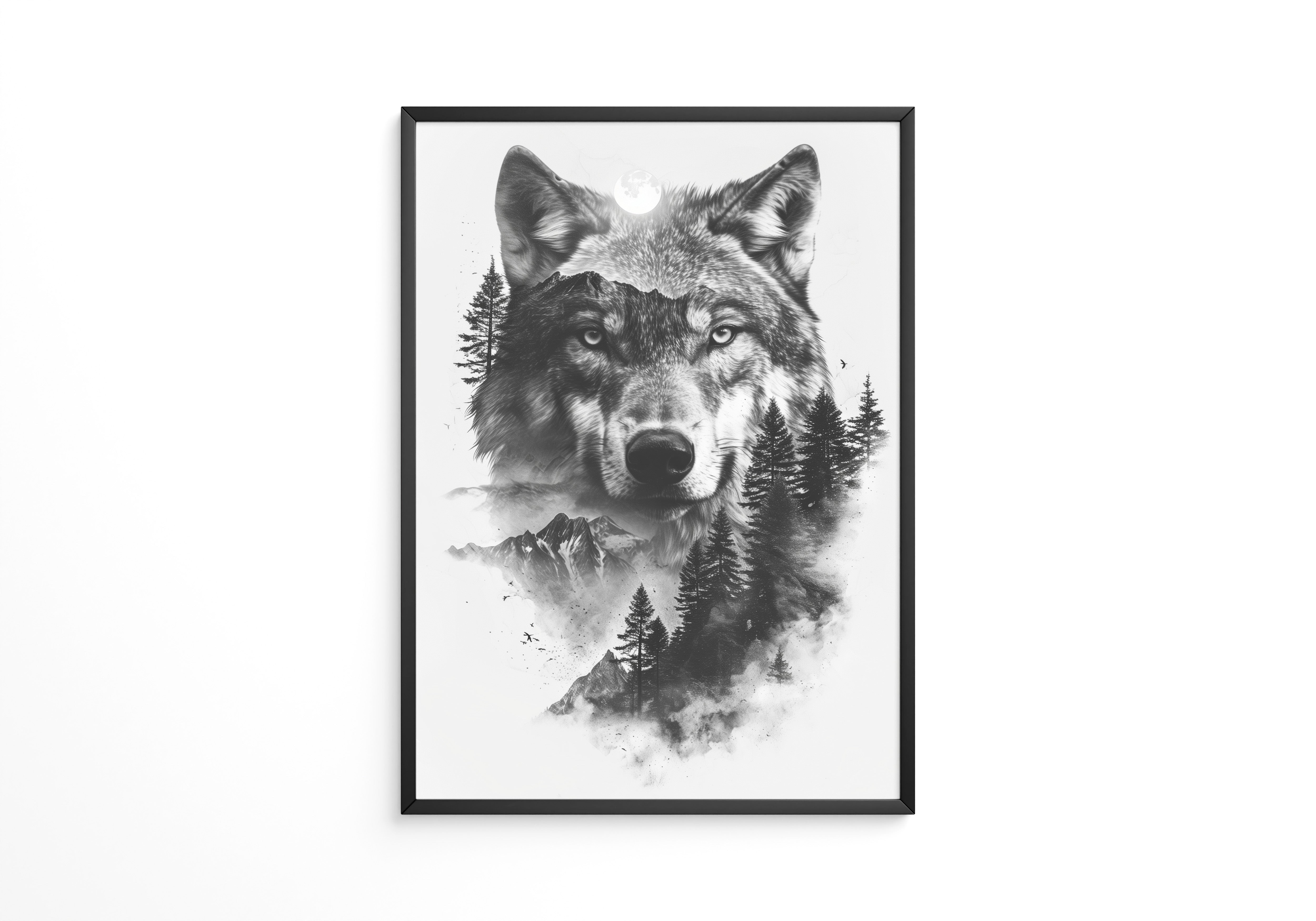 Wolf Natur Schwarz-Weiß Collage
