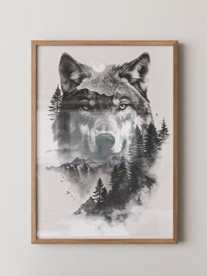 Wolf Natur Schwarz-Weiß Collage