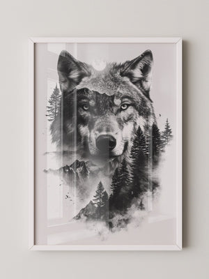 Wolf Natur Schwarz-Weiß Collage