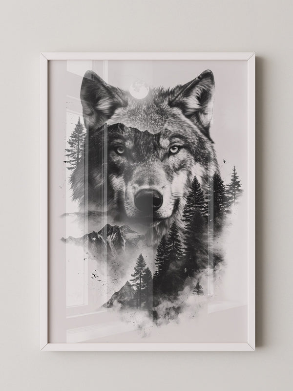 Wolf Natur Schwarz-Weiß Collage