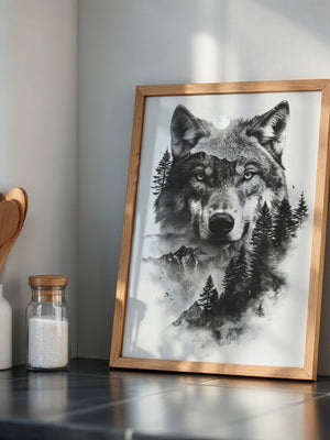 Wolf Natur Schwarz-Weiß Collage