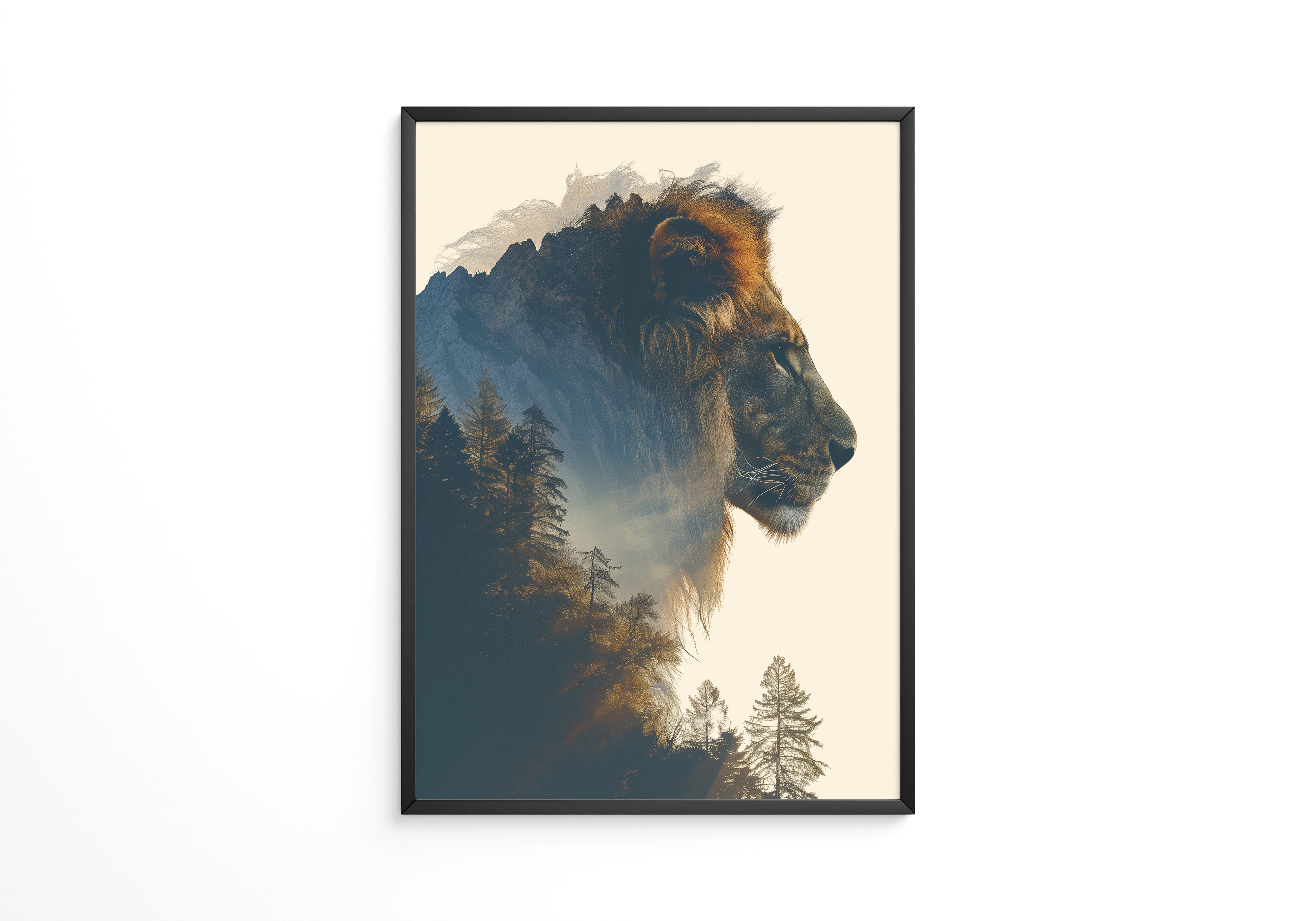 Löwe Wald Doppelbelichtung