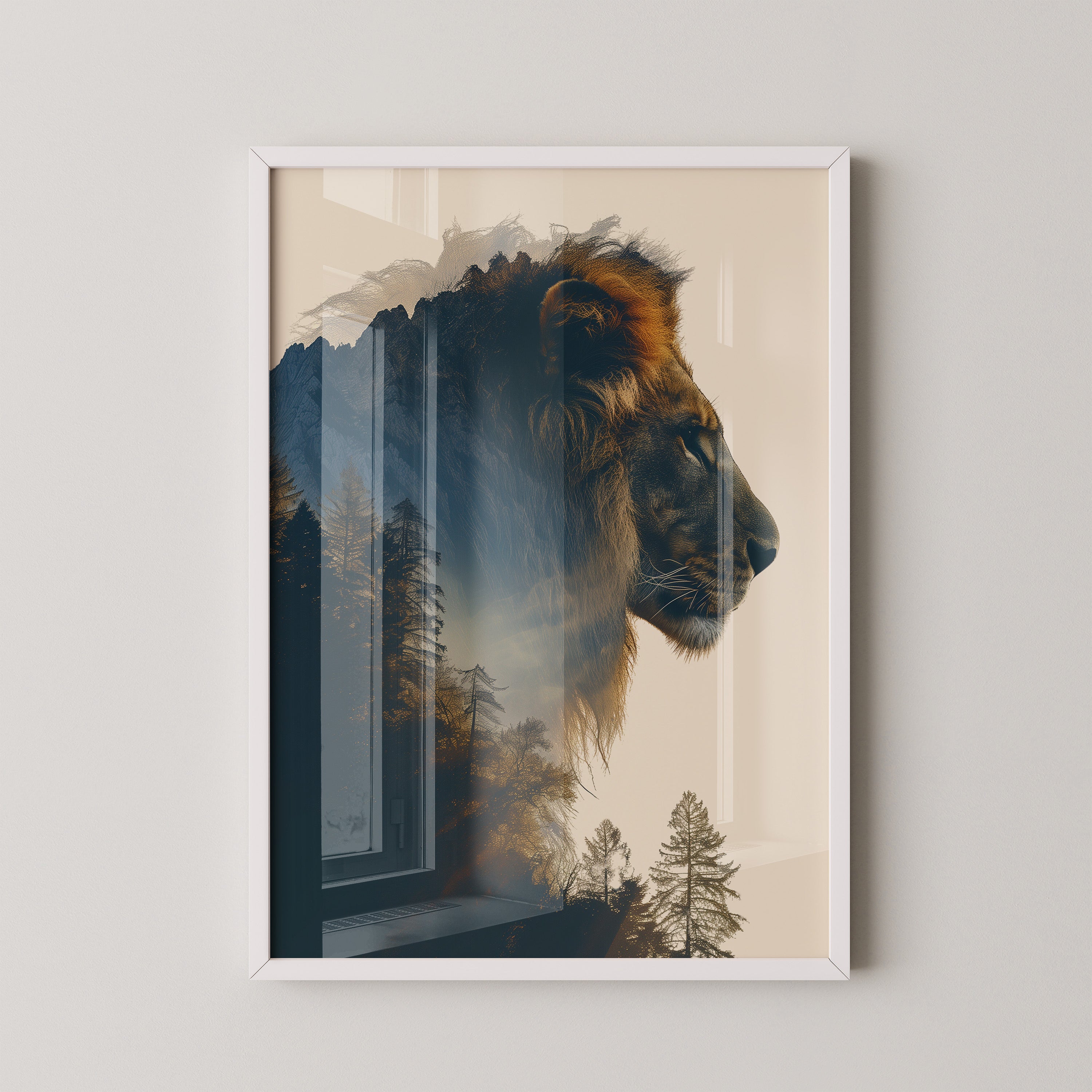 Löwe Wald Doppelbelichtung