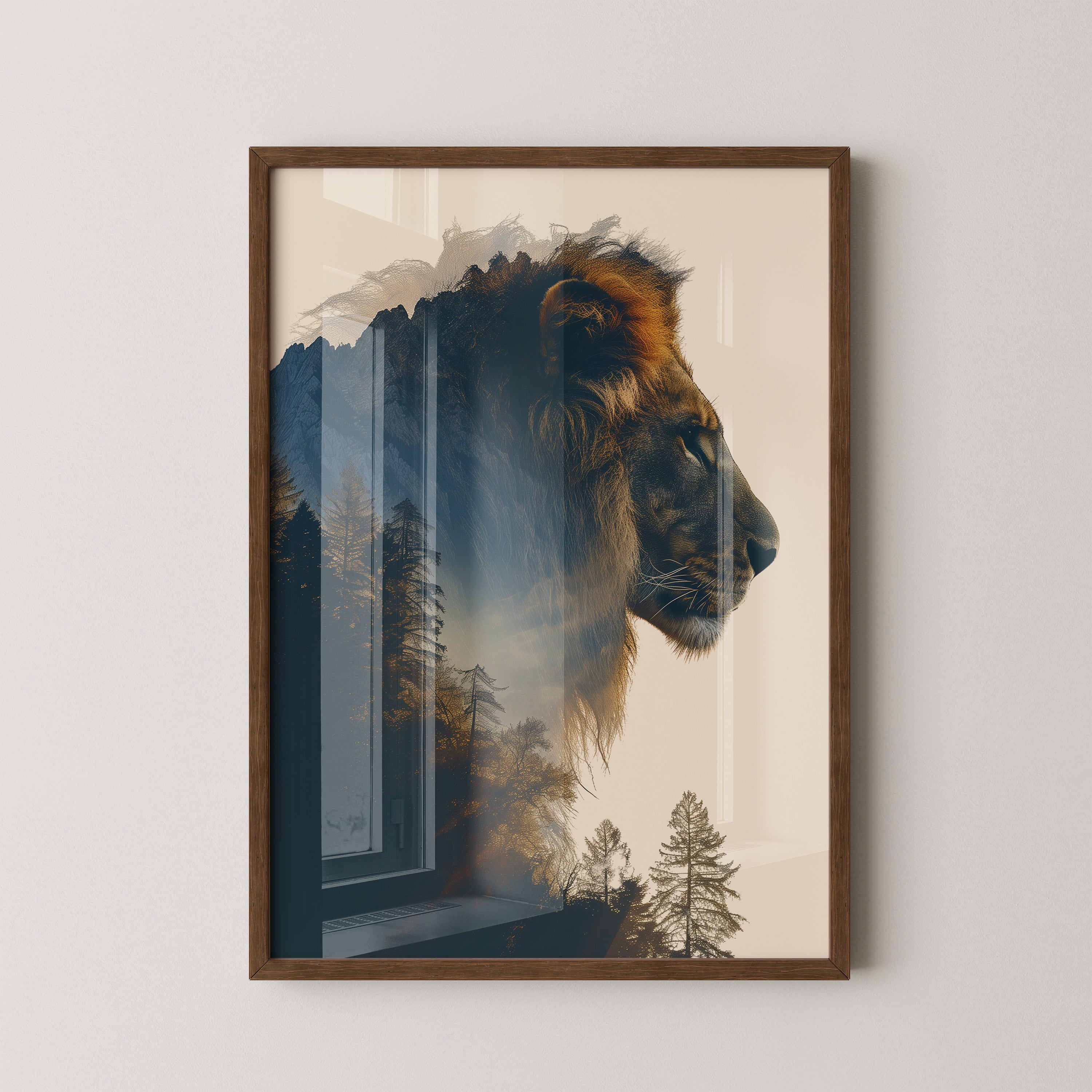 Löwe Wald Doppelbelichtung