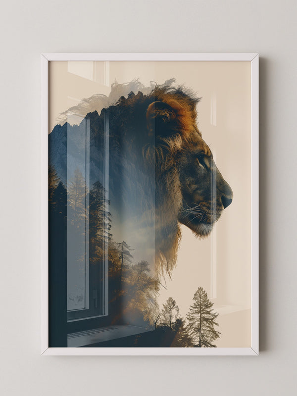 Löwe Wald Doppelbelichtung