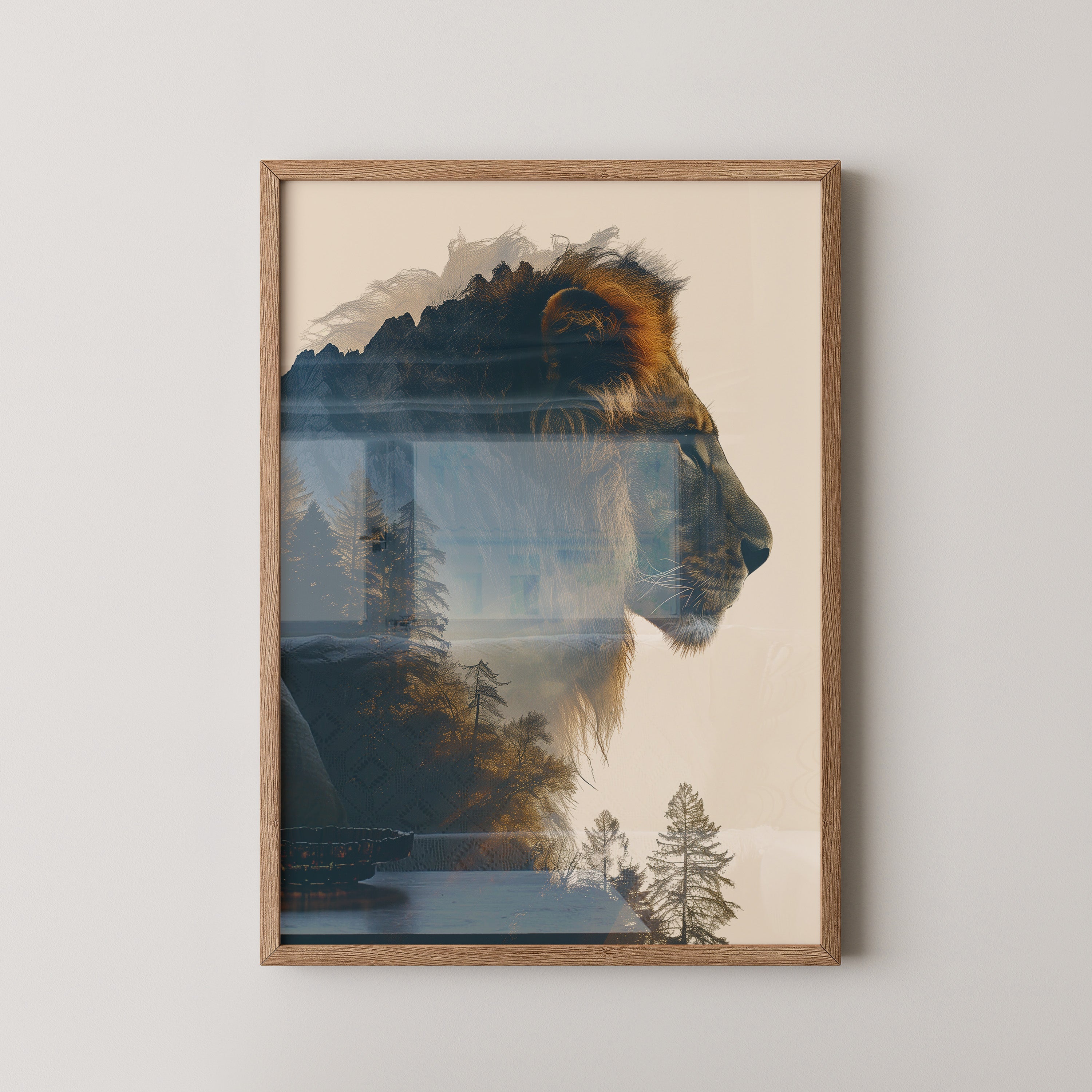 Löwe Wald Doppelbelichtung