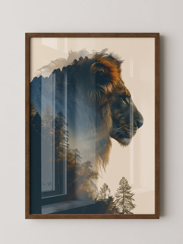 Löwe Wald Doppelbelichtung