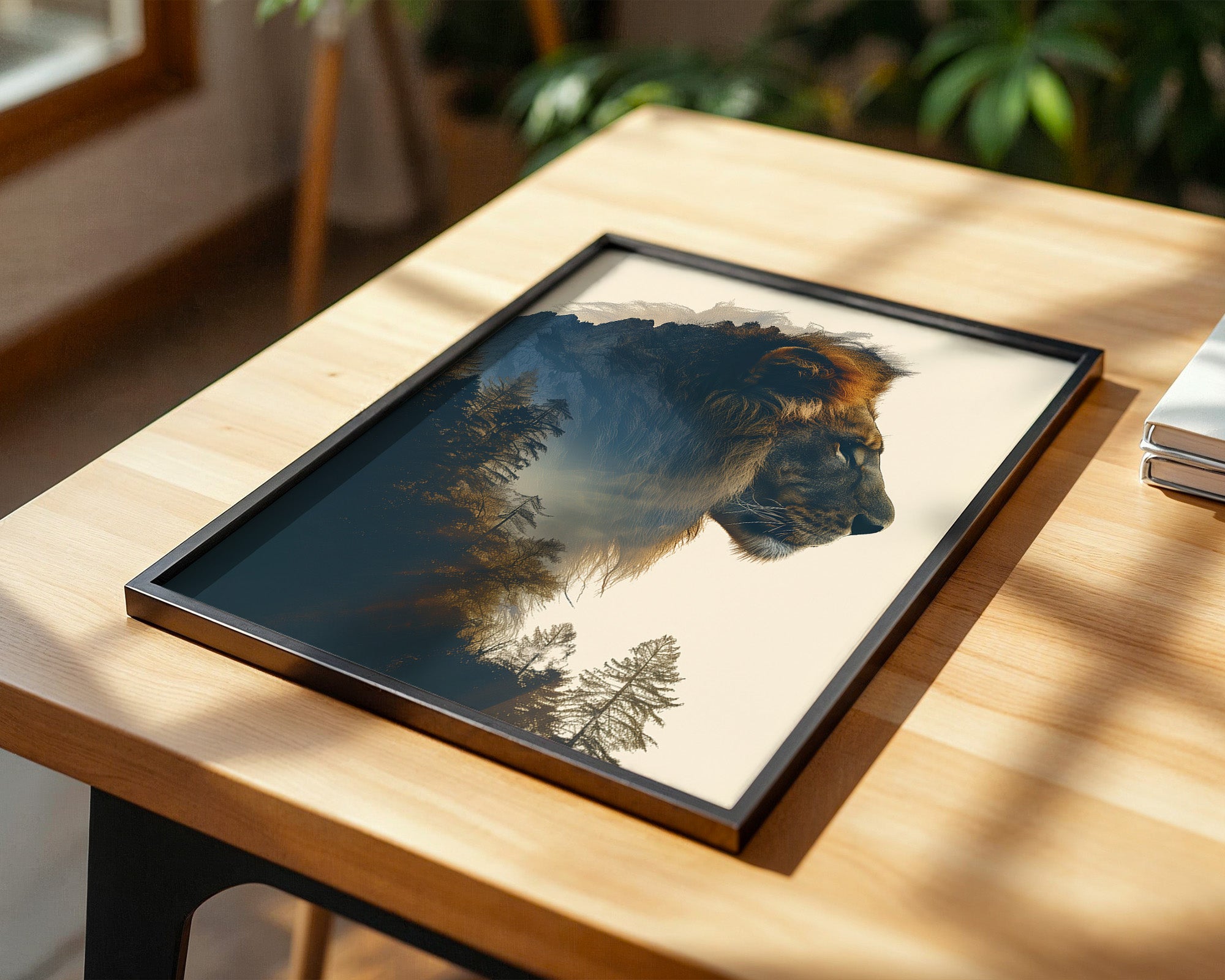 Löwe Wald Doppelbelichtung