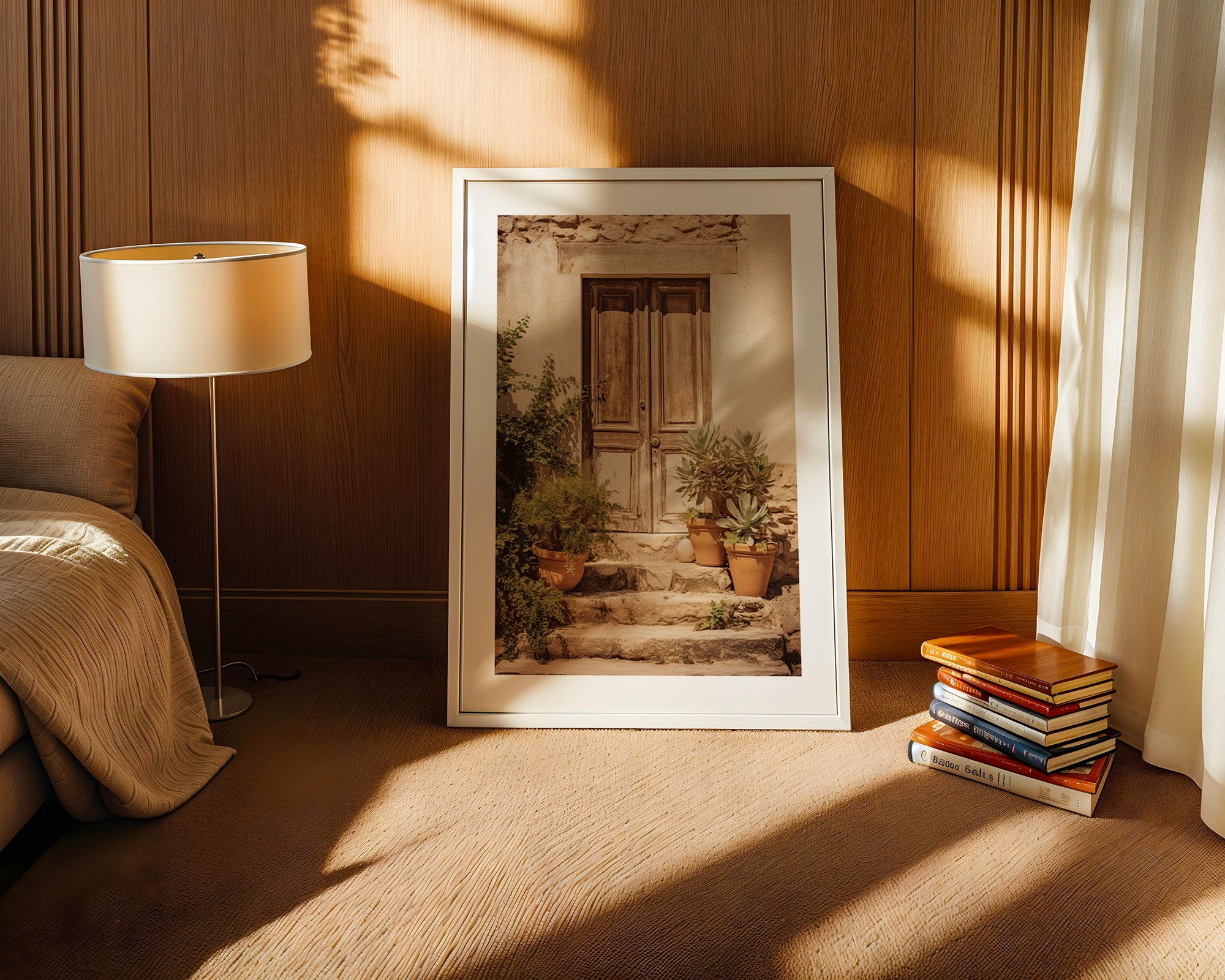 Rustikale Tür mit Pflanzen