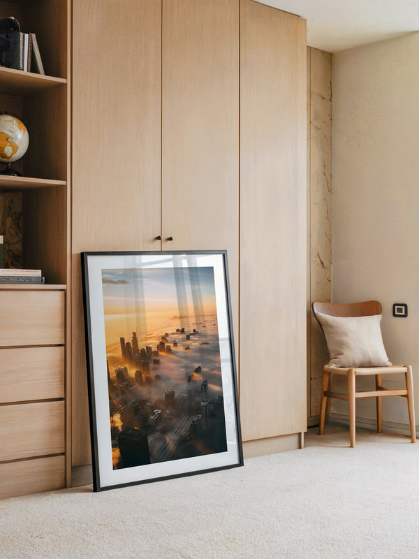 Hochhäuser Nebel Sonnenaufgang