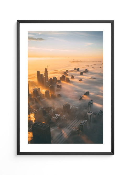 Hochhäuser Nebel Sonnenaufgang