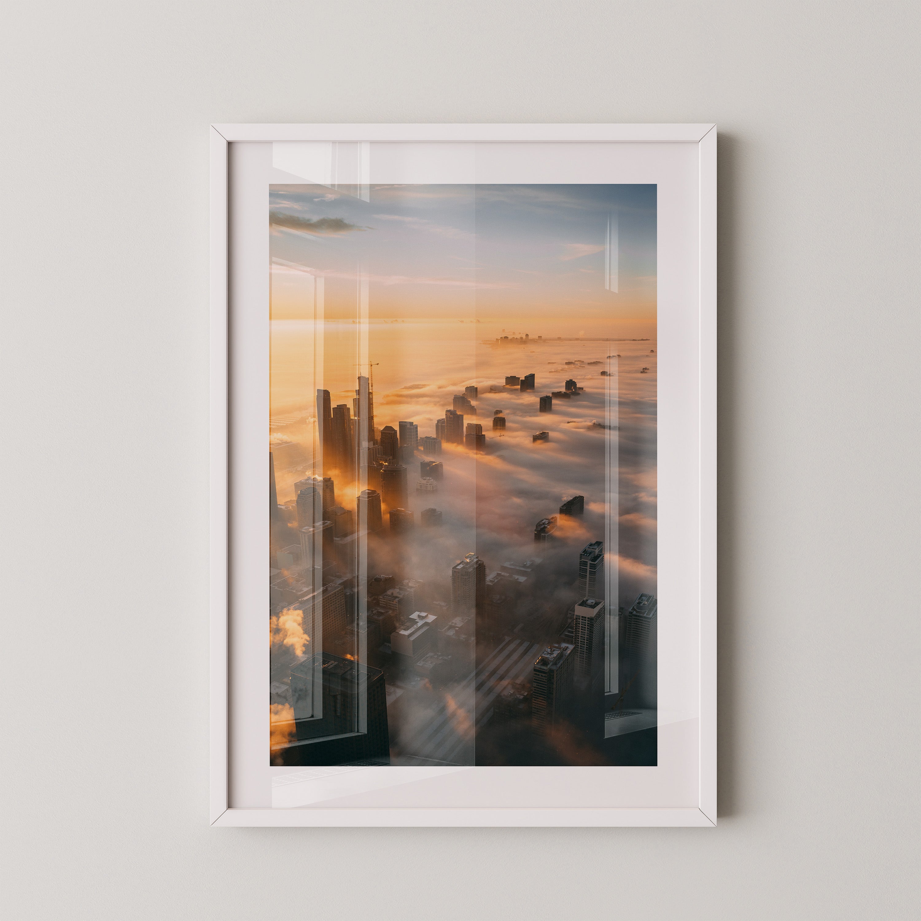 Hochhäuser Nebel Sonnenaufgang